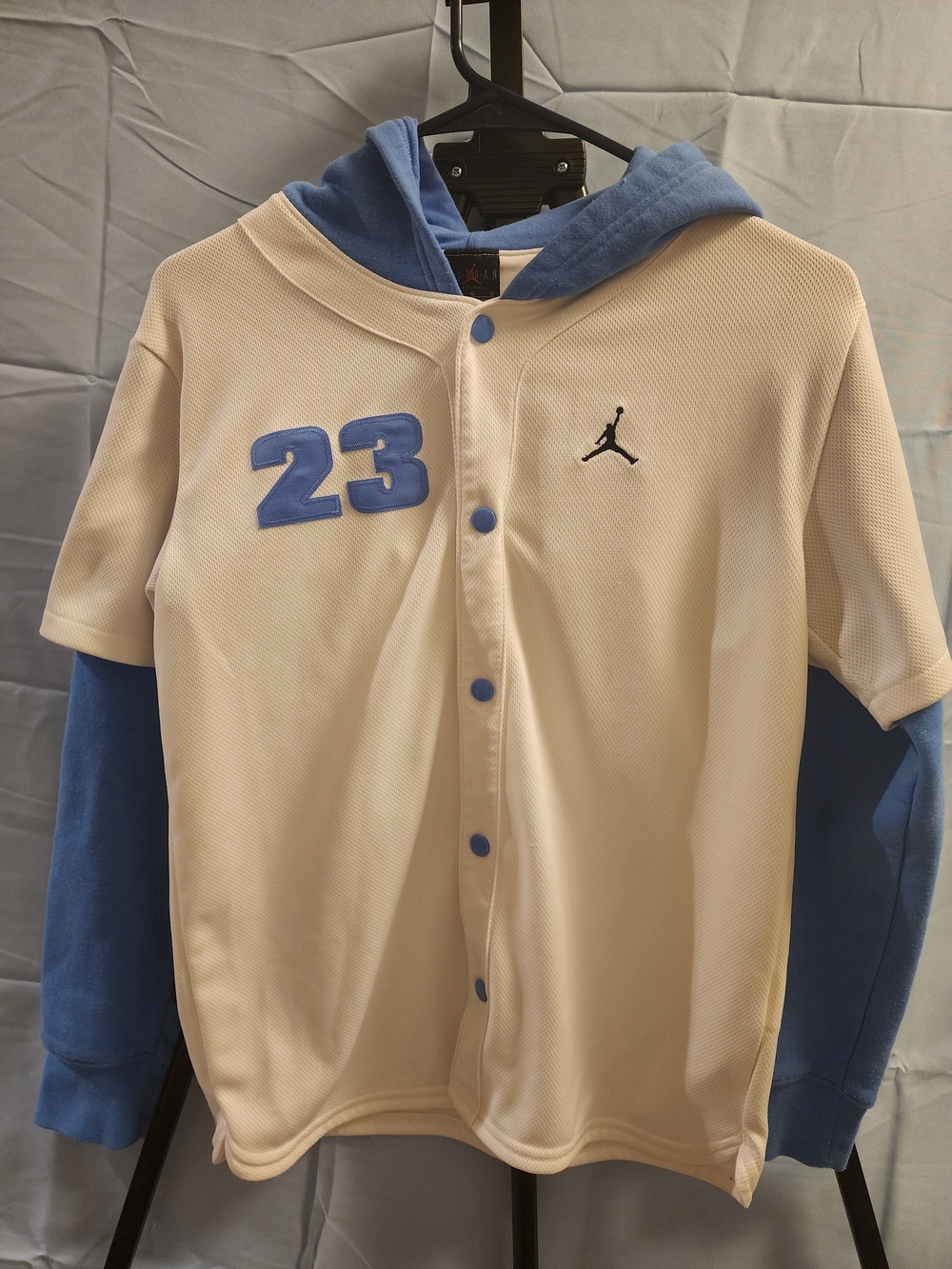 Jordan Cream and Blue Hooded Button Up Jacket